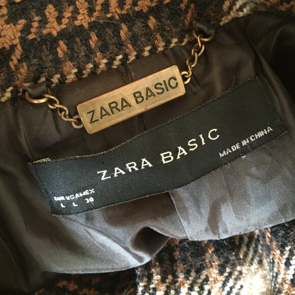 Zara Long Plaid Houndstooth Double Breasted Trench Jacket - Picture 10 of 16